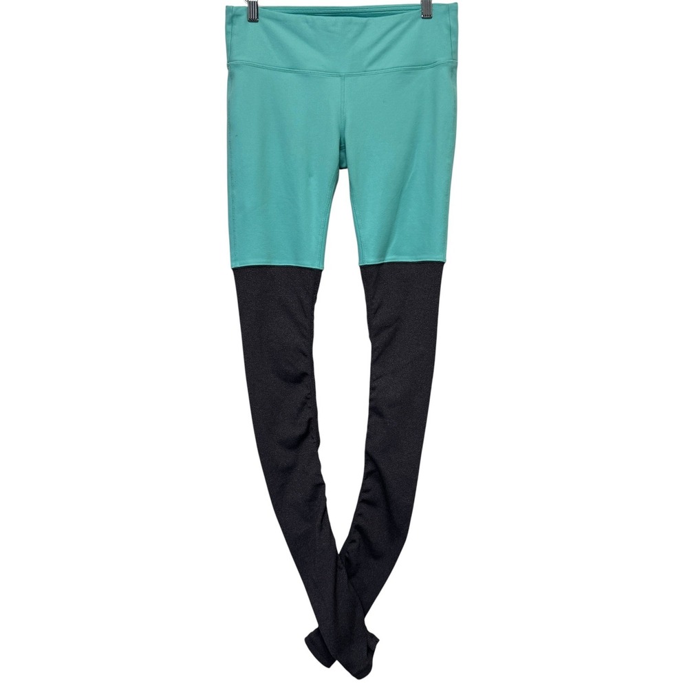 Alo Yoga Womens Goddess Leggings M Teal Charcoal Colorblock Ribbed Athleisure